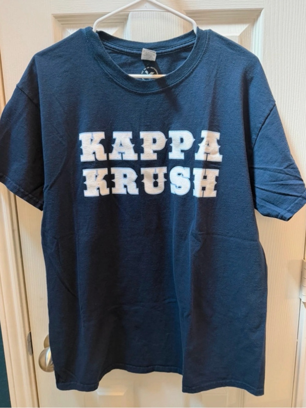 Kappa Navy Blue Tee with White KAPPA KRUSH Letters. Size L
